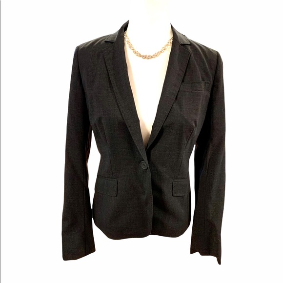 J. Crew stretch charcoal gray 1-button blazer. 3 pockets. Vented back. EUC. Sz 4